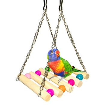 

Mixed Color Log Swing Perch Toy Standing Bar Ladder Bird Toy Climbing Toy with Hanging Chain for Pet Bird Parrot
