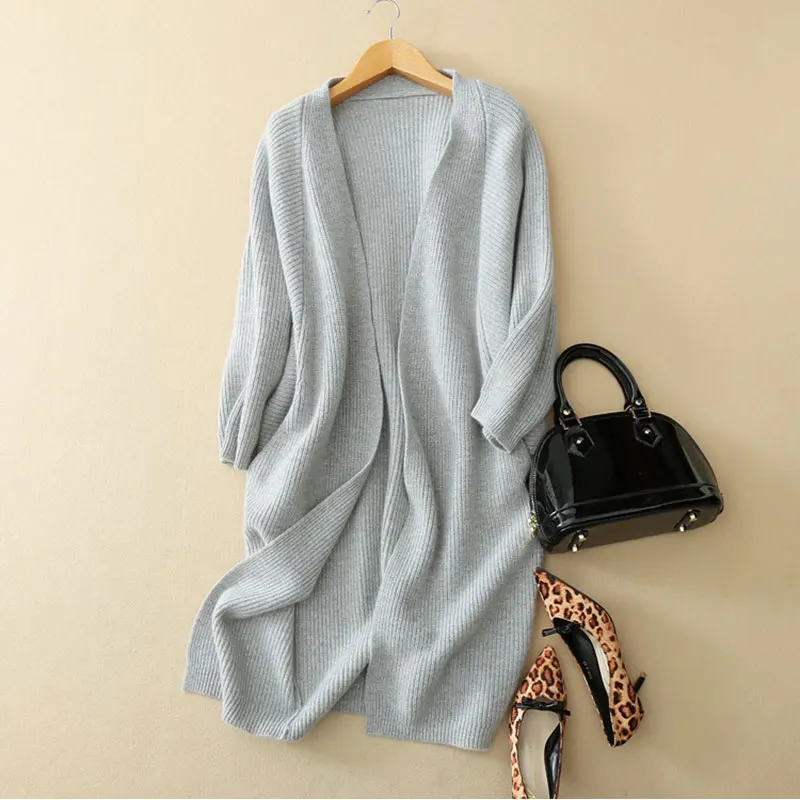 2018 100% Pure Cashmere Cardigan Women Long Thick Knitwear Ladies Winter Coat Solid Open Stitch Warm Plus Size Sweater Cardigans