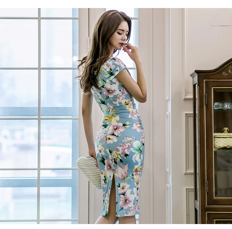 Летнее Новое корейское темпераментное платье с перекрестным v-образным вырезом без рукавов, тонкое платье с принтом на бедрах, платье на молнии длиной до колена с открытыми плечами