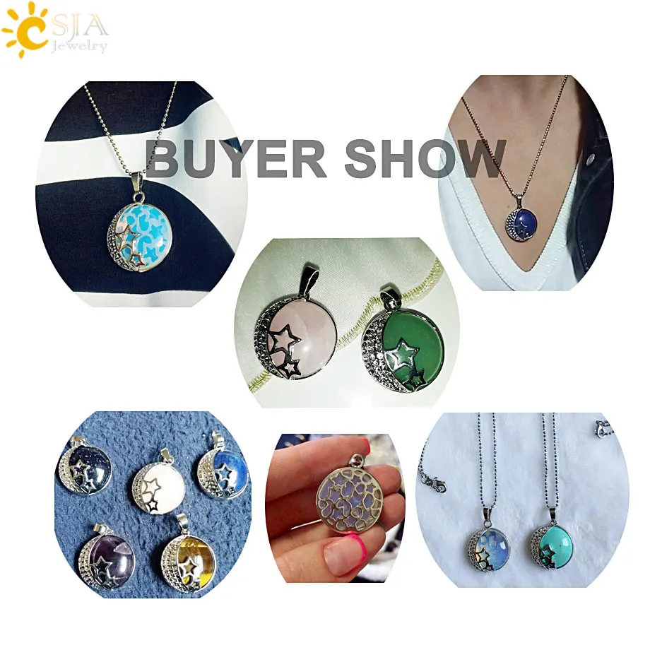 CSJA Reiki Chakra Yoga Semi Precious Natural Stone Pendant Rose Crystal Necklace Female Jewelry Love Moon Stars Back Hollow E175 - Image 5