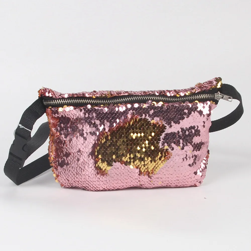 

Outdoor Sports Casual Double Color Sequins Unisex Chest Bag Female Belt Bag Black Geometric Waist Packs Chest Phone Pouch #R5