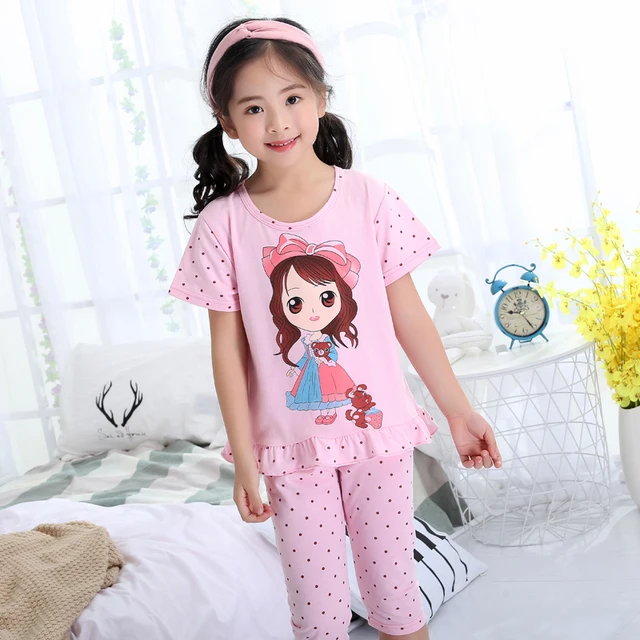 Pajamas Girl Summer Short Sleeve Cotton Set Princess Pajamas Set Baby Girls Sleepwear Summer