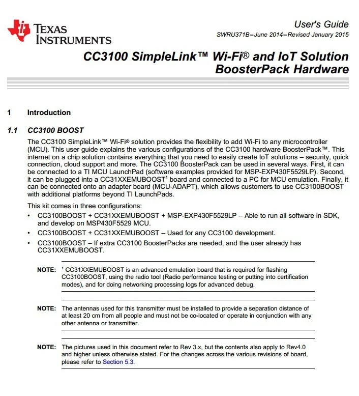 CC3100BOOST INFO