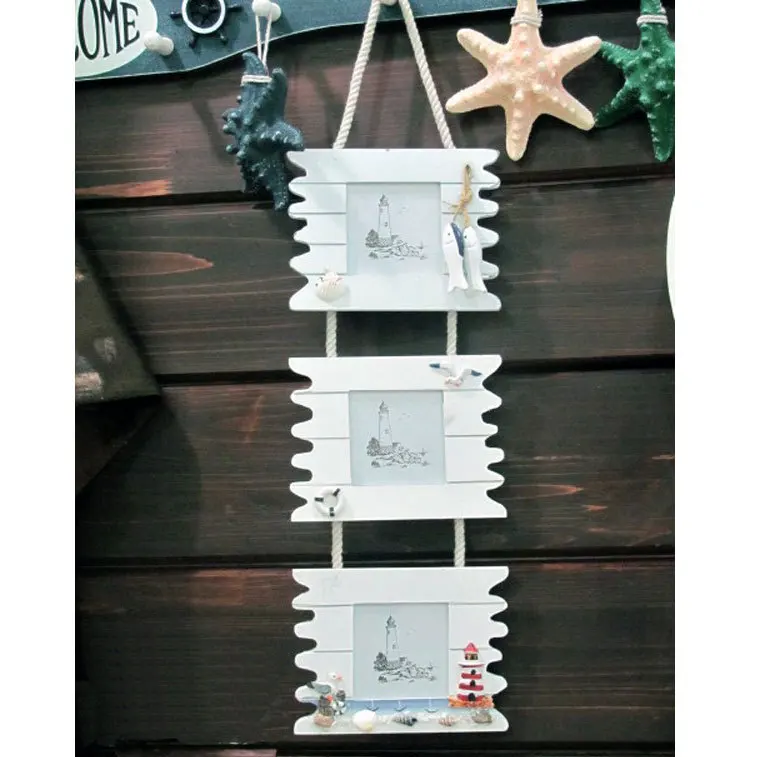 

AIBEI-Mediterranean Style Wooden Photo Frame 3 Boxes Hanging Handmade baby Frame to Pictures