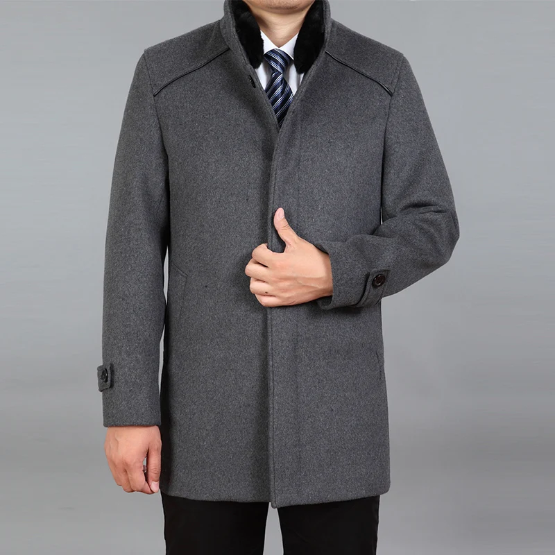 

2019 High Quality Men Wool Coat Winter Woolen Coat Male Pea Coat Autumn Wool Blend Jacket Mens Cashmere Coat Real Rabbit Fur