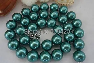 

Free Shipping Wholesale>>>12mm Green Sea Shell Pearl Round Necklace