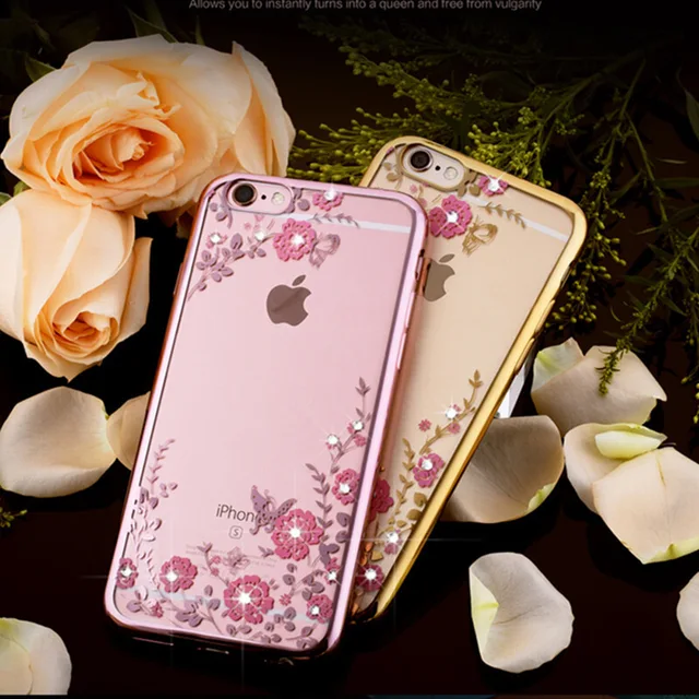 Bling Diamond Flower Plating Crystal Case For iPhone XS Max XR X 6S 6 7 8 Plus 5S SE 5 Shiny Clear Soft TPU Phone Covers Cases