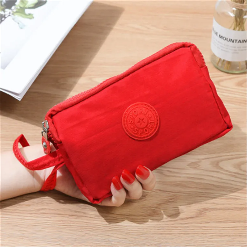 Portable Bags Womens Canvas Strap Stitching Squared Phone Bag Short Wallet Three-Layer Zipper Coin Card Key Purse Multi-color - Цвет: 7