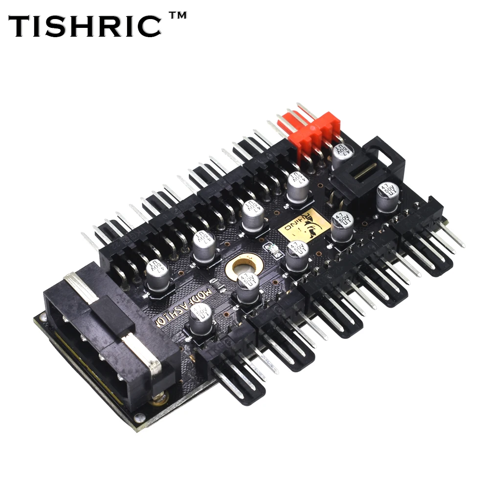 TISHRIC Upgrade PC 1 to 10 4Pin Molex Cooler Cooling Fan Hub Splitter Cable PWM 12V Led Power Supply Adapter For PC Mining
