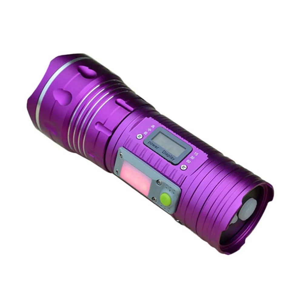 Светодиодный фонарь для рыбалки фиолетовый+ синий белый три источник света Увеличить лампы перезаряжаемые факел цифровой дисплей 18650 литиевая батарея