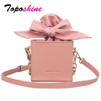 

Toposhine Fashion Box Shape Solid Color PU Leather Women Flap Bow Open Cute Girl Shoulder Bag Mini Makeup Handbag For Gift 2018
