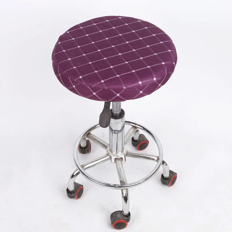 Крышка для обеденного стула, круглый табурет, защита, хлопковые тканевые органайзеры, чехлы для стула для стоматологического салона волос, домашние чехлы - Цвет: Plaid Purple