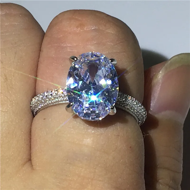 Deluxe обещание кольцо Soild 925 пробы серебро овальной огранки 4ct AAAAA Сона Cz обручение обручальное для wo для мужчин ювелирные изделия