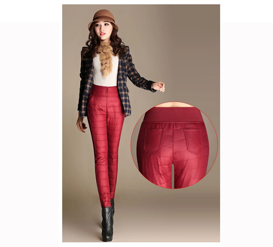 Jocoo Jolee женские брюки, брюки, зимняя верхняя одежда с высокой талией, женские модные облегающие теплые плотные брюки на утином пуху, обтягивающие брюки
