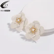 HUIDANG осень новое поступление кремовые лакированные Многослойные лепестки цветок маргаритки большие серьги гвоздики
