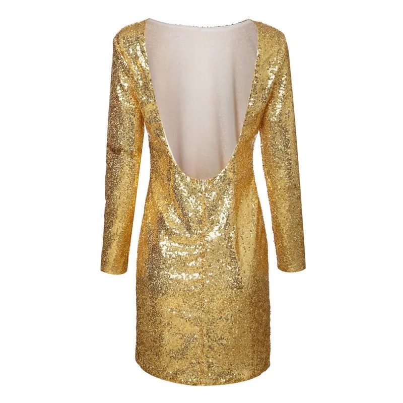 Женское сексуальное платье с открытой спиной, с блестками, с длинным рукавом, вечерние, Клубные,, Vestidos femininos, Европейское повседневное облегающее платье QZ2238