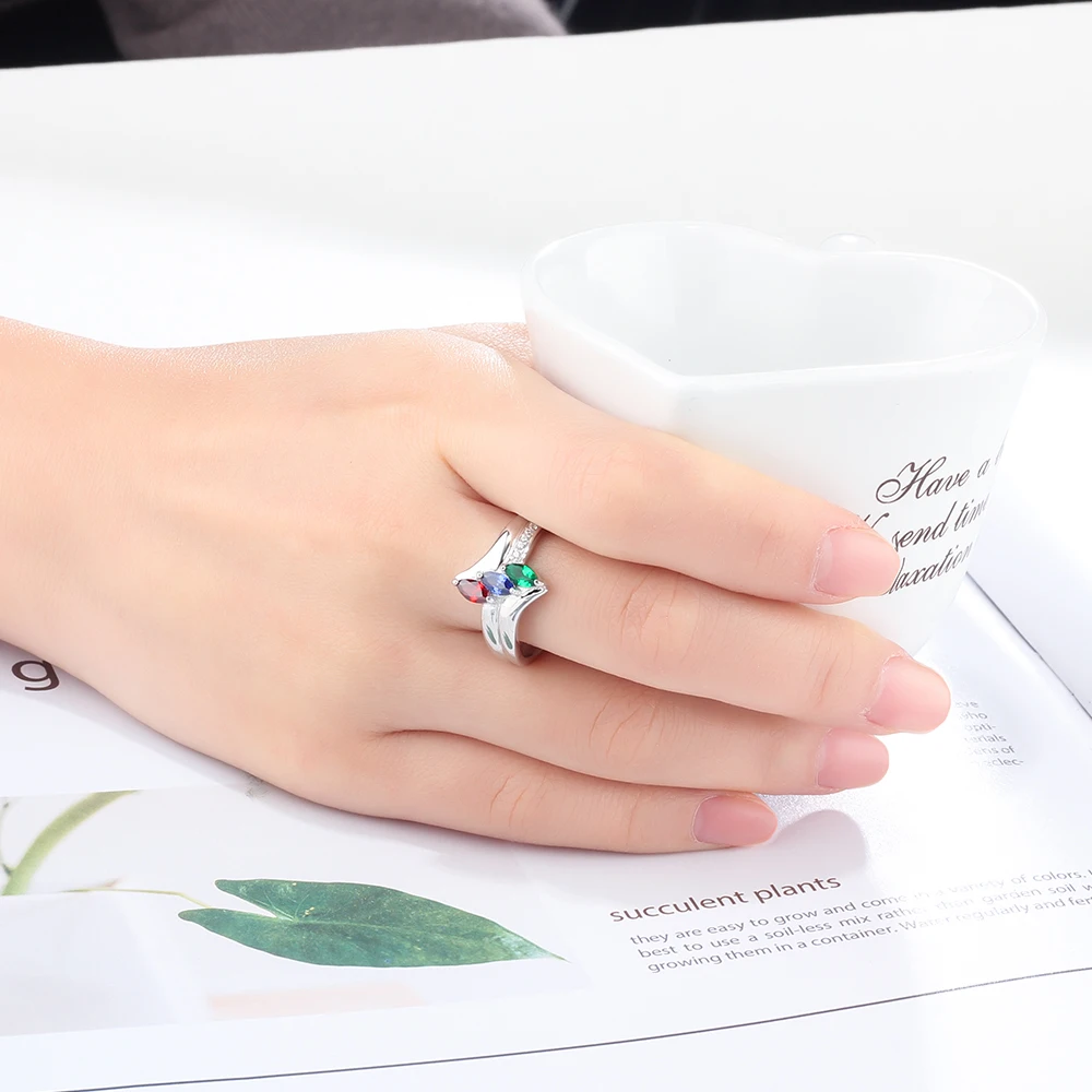 Family Ring Personalized Birthstone Engrave Name Rings 925 Sterling Silver Jewelry Anniversary Birthday Gift (JewelOra RI102985)