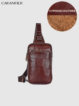 

CARANFIER Mens Chest Bags Genuine Cowhide Leather Travel Bags Casual Solid Color Zipper Shoulder Bags Multi-Function Waist Bags
