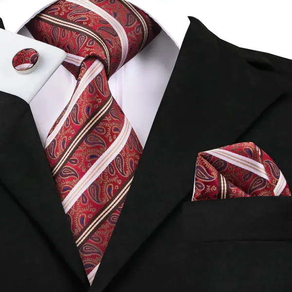 SN-1569 заводская цена мужские галстуки производителей Красный Пейсли шаблон галстук Ханки Запонки Комплект для мужские Бизнес Свадебная