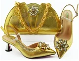 Новые Итальянские женские свадебные туфли серебристого цвета и сумочка в комплекте, украшенные стразами, женские туфли и сумочка в африканском стиле - Цвет: Gold