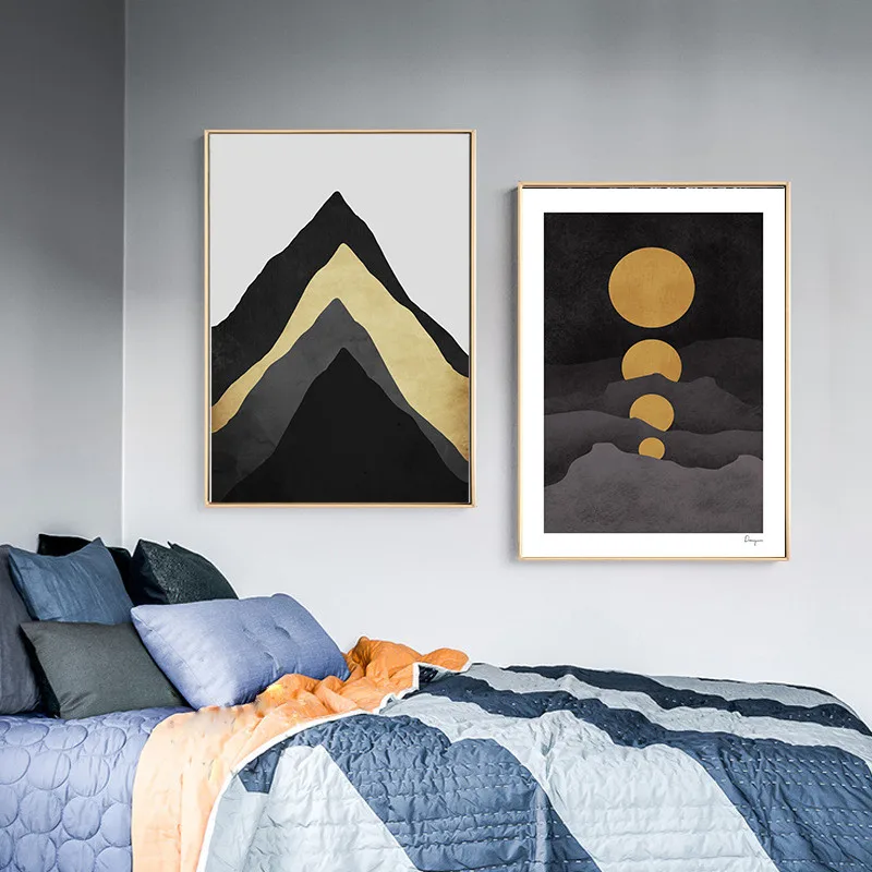 Abstract Mountain Moon Art Geometric Figures Painting  Canvas Paint Wall Pictures Bedside Posters Living Room Decor Unframed