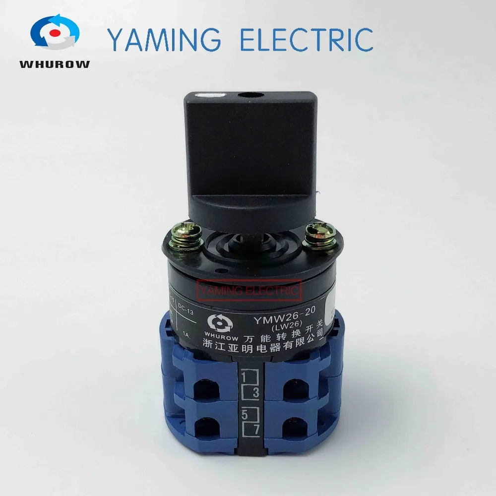 

Yaming electric Selector Cam switch 2 phase 3 position 20A 660V Changeover rotary switch 8 terminals LW26-20/2