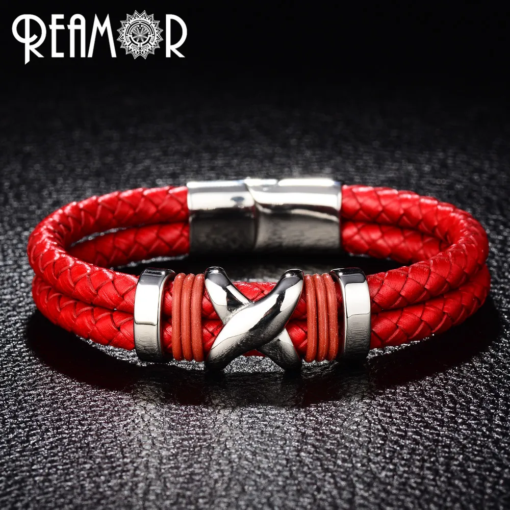 REAMOR Trendy Woman Cuff Bracelets Stainless Steel Letter X Knot
