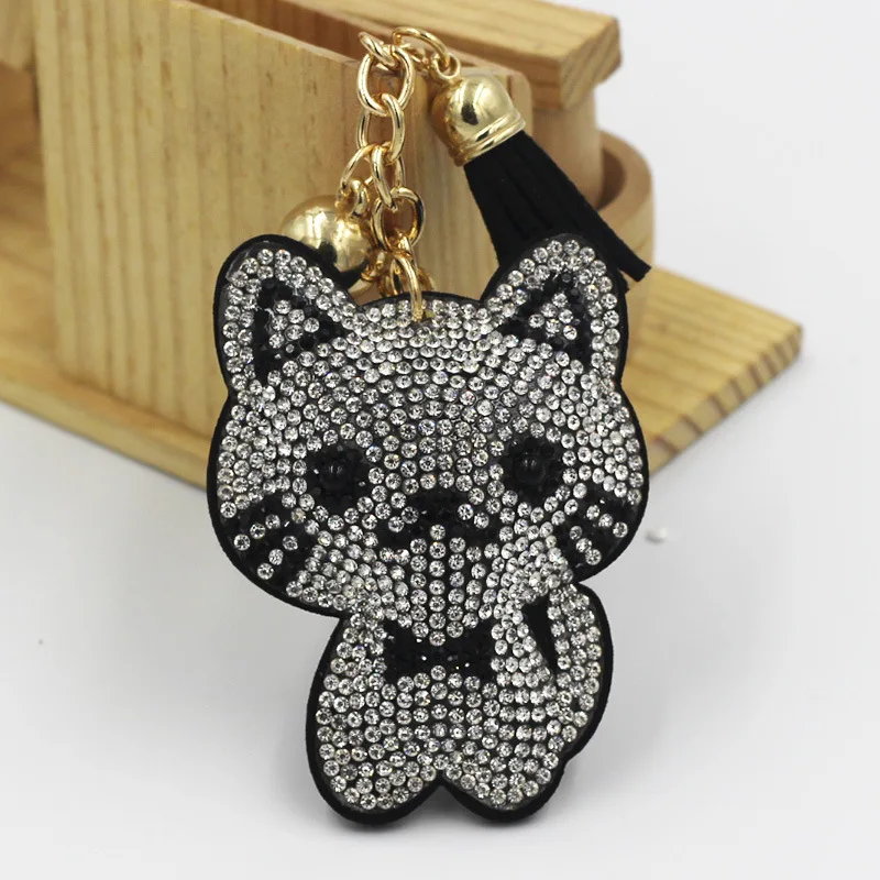 

Cute Love Tassel Rhinestone Keychain Trendy Cute Animal Leather Ring Pendant Silver Dress Hook Cat Keychain Accessories