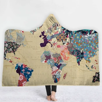 

High-quality Blanket keep Warm soft comfortable blanket with hat World map American style Leisure time Light brown blanket