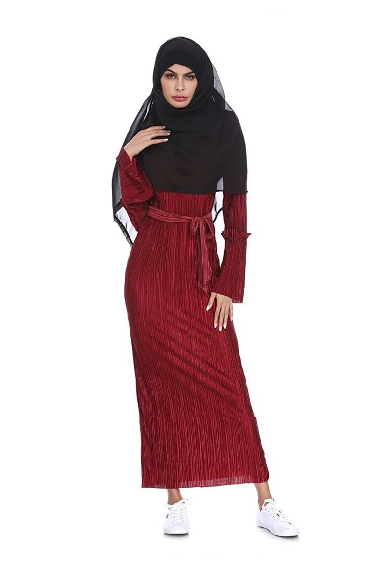 Элегантные Полные платья мусульманская одежда традиционная сморщенная юбка-карандаш Турецкая Арабская Eid Mubarak абайя Женская