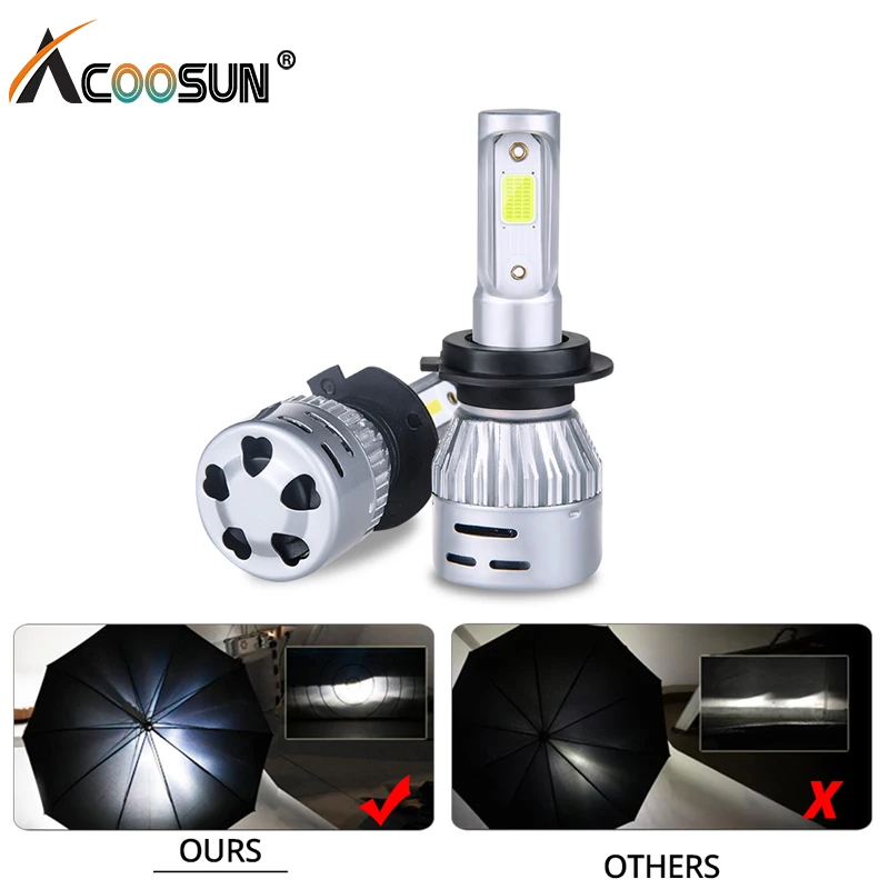 AcooSun led 3000K 4300K 6500K 8000K H7 H4 H1 H11 Автомобильные фары HB3 9005 9006 светодиодные лампы 12V 72W 8000LM