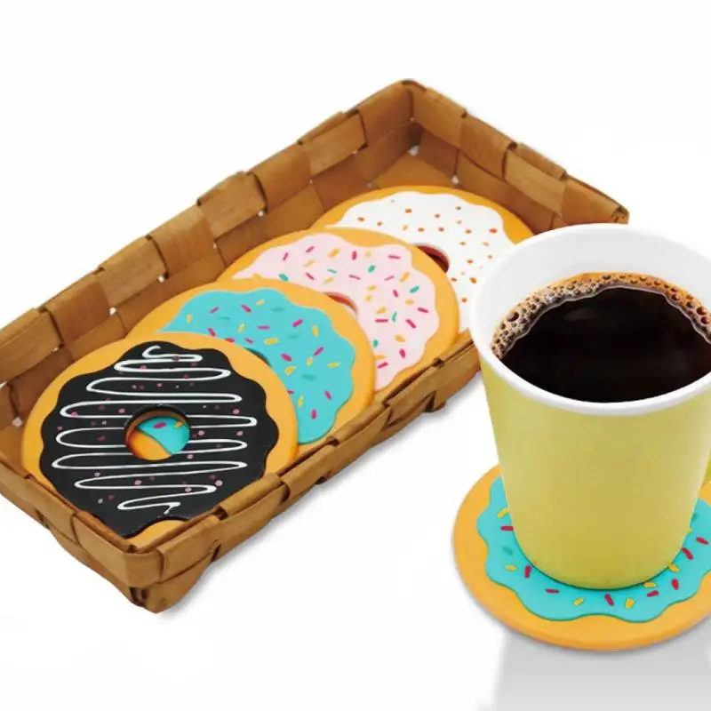 

Dia: 10.5cm Multicolor creative 4Pcs ABS Silicone Thermal Insulation Round Donut Coasters Drink Bottle Beverage Cup Mats