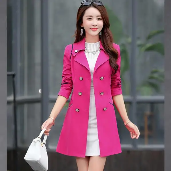 

Womens Long Trench Coat 2019 Autumn Ladies Office Trench Elegant Double Breasted Outwear Windbreaker casaco feminino