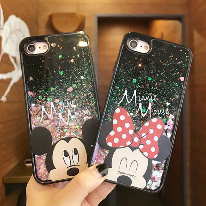 

Luxury Mickey Minnie Mouse Heart Stars Dynamic Liquid Quicksand Soft TPU Phone Back Cover Case for iPhone 5 5S 5SE 6 6S 7 7Plus