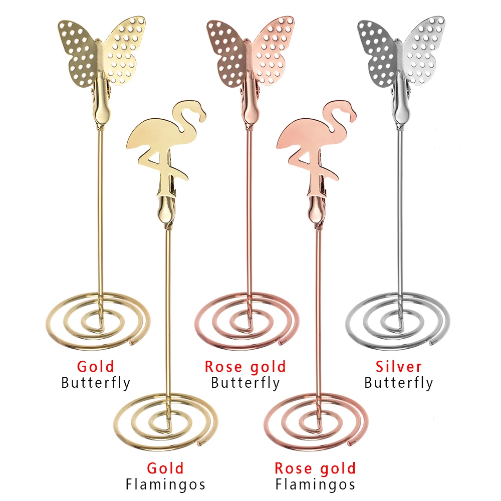 

1PC Romantic Wedding Place Card Holder Romantic Butterfly Flamingo Pattern Metal Photo Clip Desktop Decoration Stand Paper Clamp