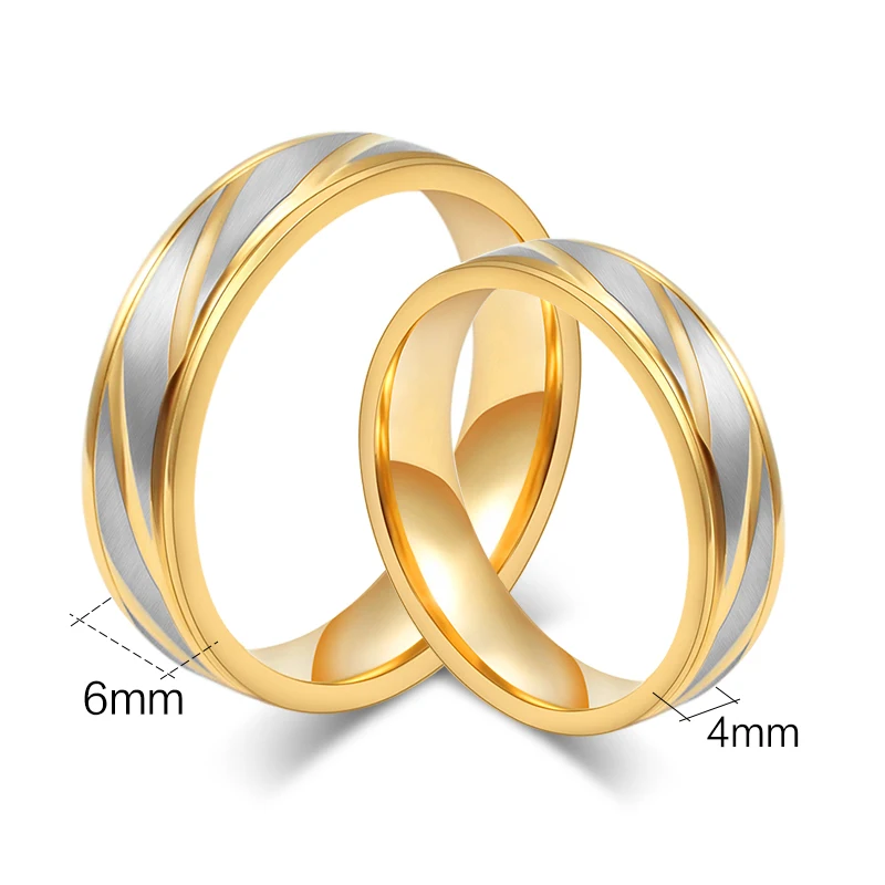 His and Her For Stainless Steel Diagonal Striped Gold Color Wedding Engagement Band Couple Ring Top Ring