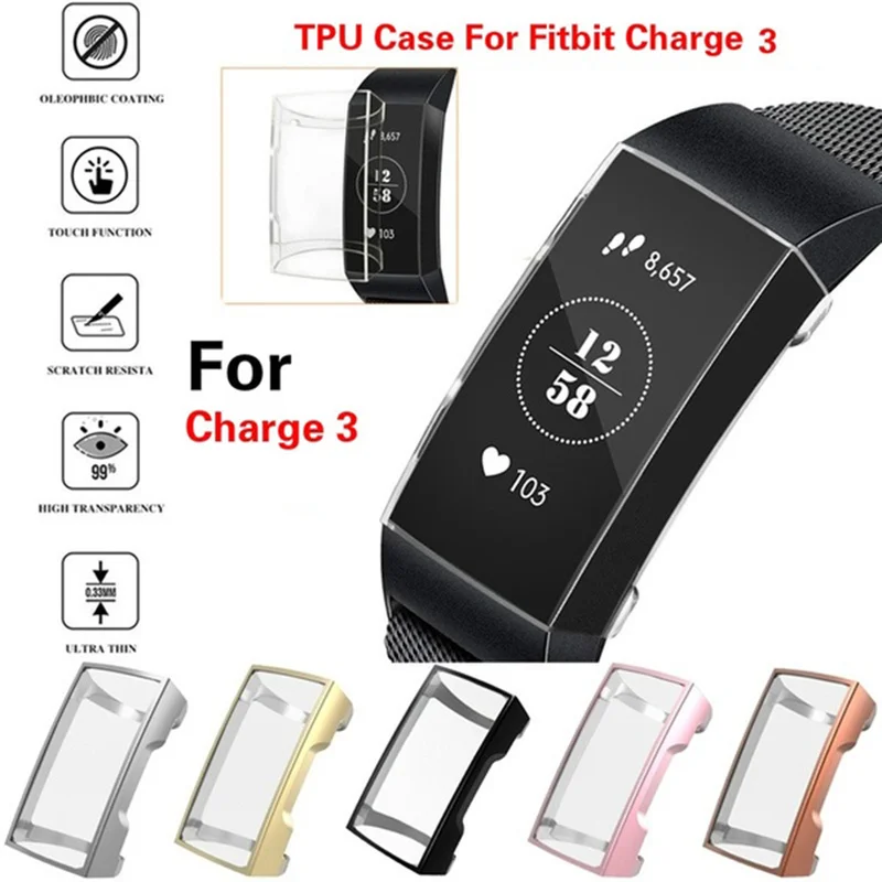 

For Fitbit Charge 3 Case Soft TPU Silicone Protective Clear Case Cover Shell for Fitbit Charge 2 Smart Watch Band Accessories