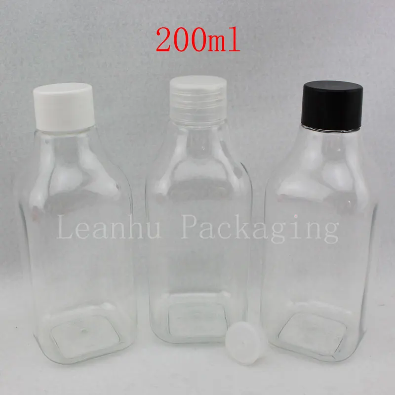 

200ml X 30 Clear Plastic Bottle Square PET Container With Screw Cap Cosmetic Packaging Empty Lotion Bottles Cream Container