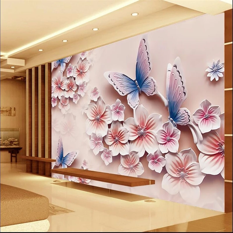

beibehang papel de parede 3D photo wallpaper for wall 5D Relief murals TV backdrop romantic butterfly orchid flowers 8Dmural