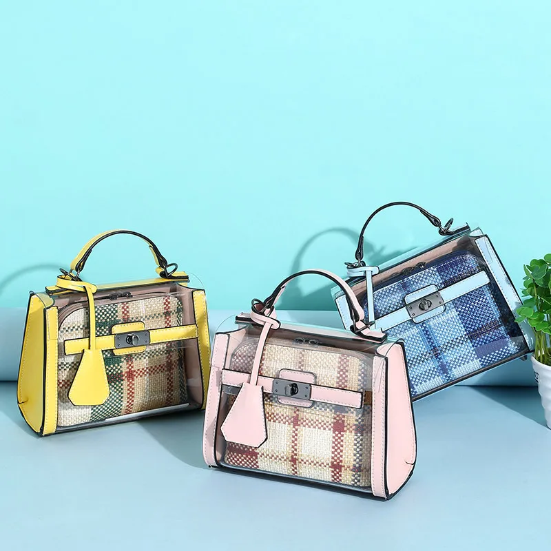 

Ins Fashion Transparent Jelly Houndstooth Shoulder Bags Women Yellow Crossbody Compsition Handbags for Girls Summer Beach Bag