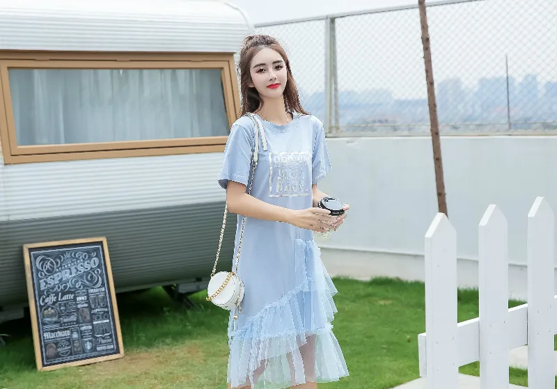

Casual dress lace O-neck summer dresses knee length short sleeves model no.D001