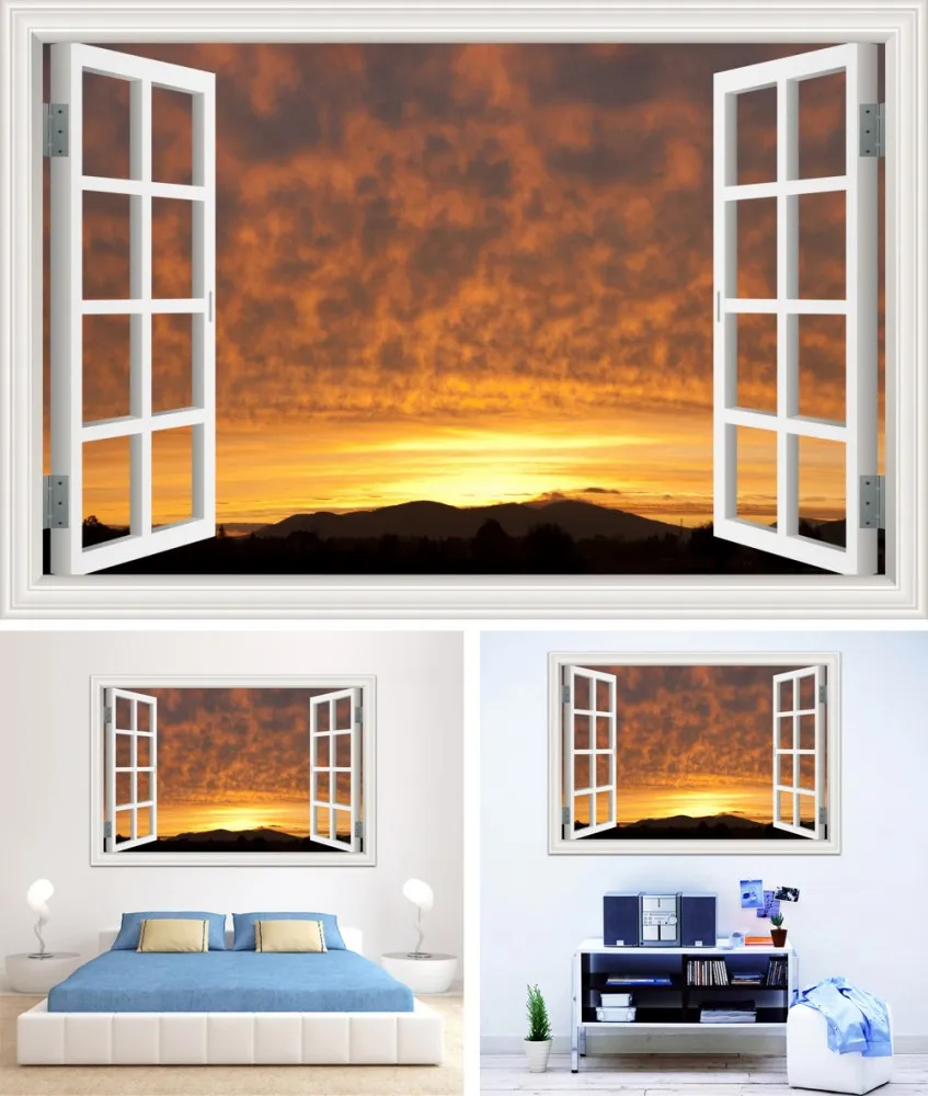 HD пейзаж 3D вид на окно наклейки виниловая наклейка обои облако голубое небо для гостиной кухня стены Искусство стены плакат картина
