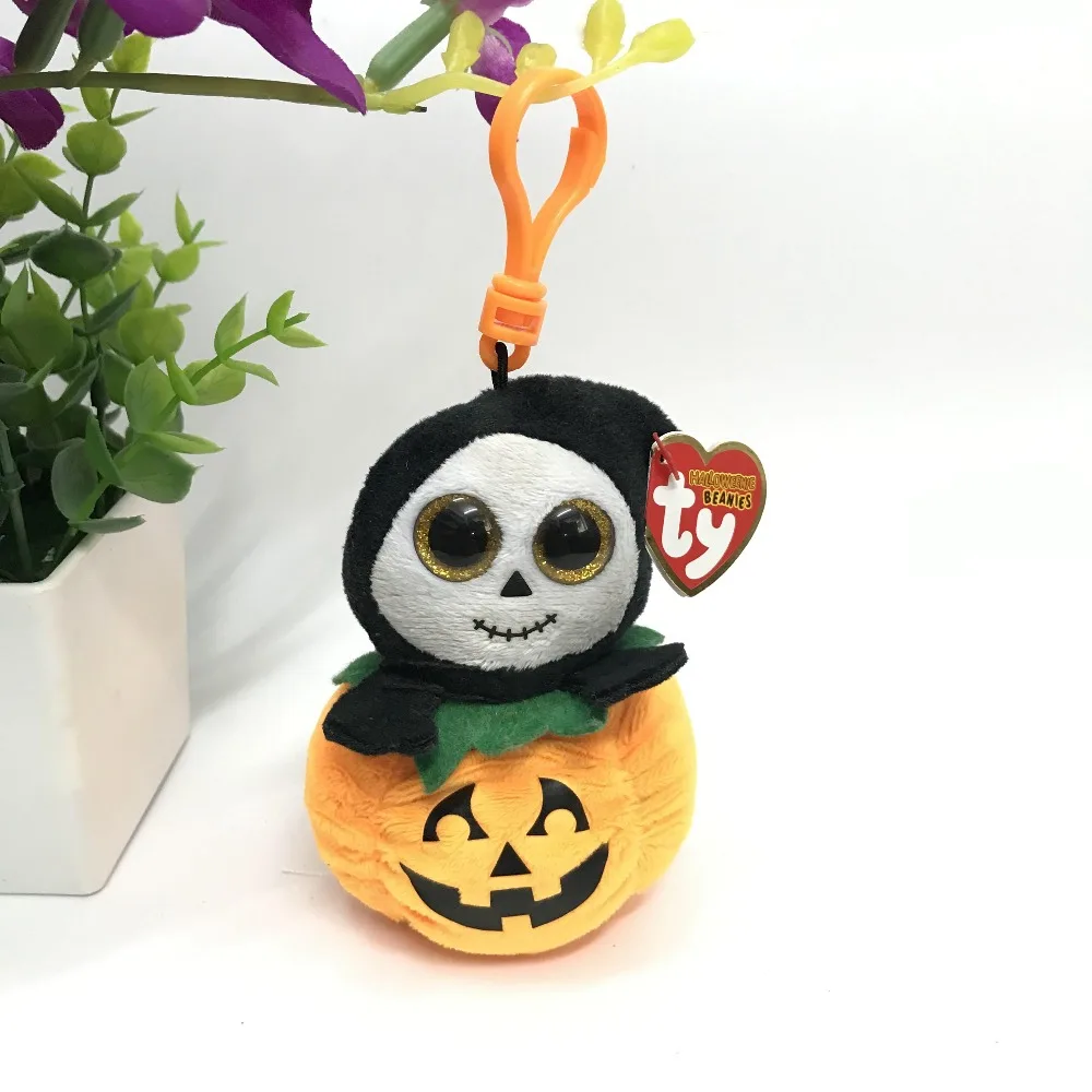 

4" Ty Beanie Baby Spooky Halloween Clip Baby Pumpkin Reaper Plastic KeyClip Pendant Plush Toys Children Birthday Christmas Gifts