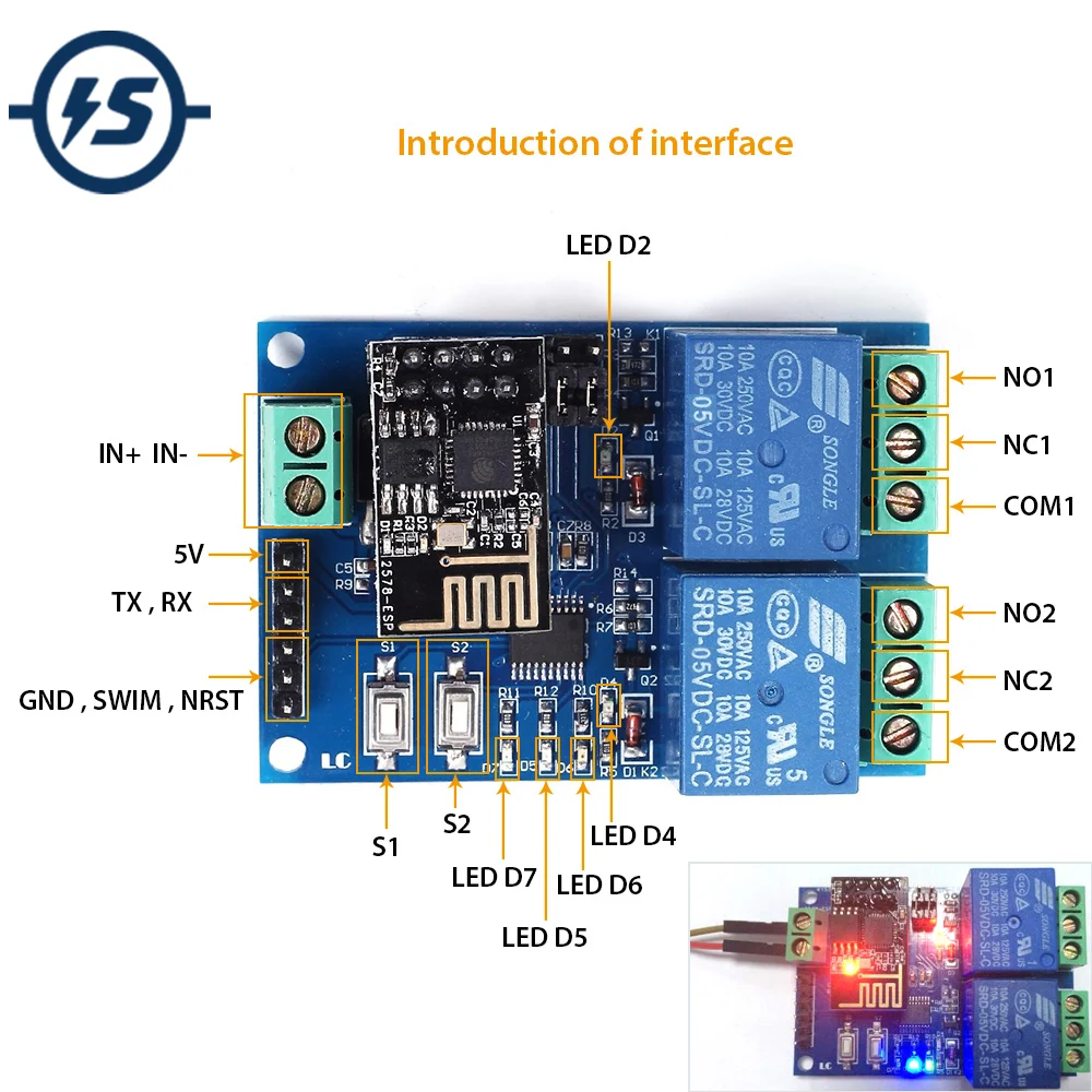 

5V WIFI Relay Module ESP8266 IOT APP Controller 2-Channel For Smart Home Automation Board Mobile Phone WiFi Module