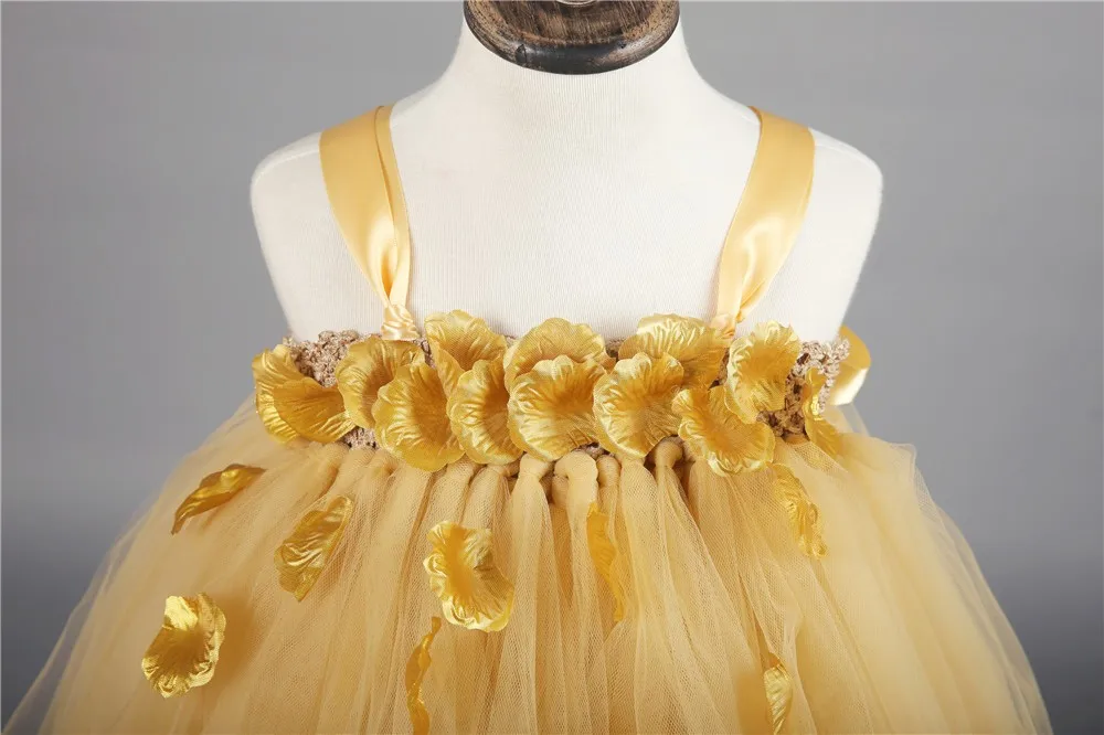 Оранжевое Золотое элегантное платье-пачка с цветочным узором для девочек Тюлевое праздничное платье для дня рождения на заказ Детское праздничное платье принцессы на свадьбу