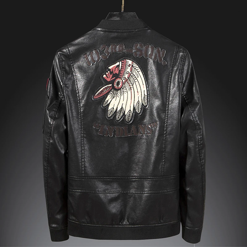 YuWaiJiaRen Embroidery Leather Jacket for Men Autumn Spring Fashion ...