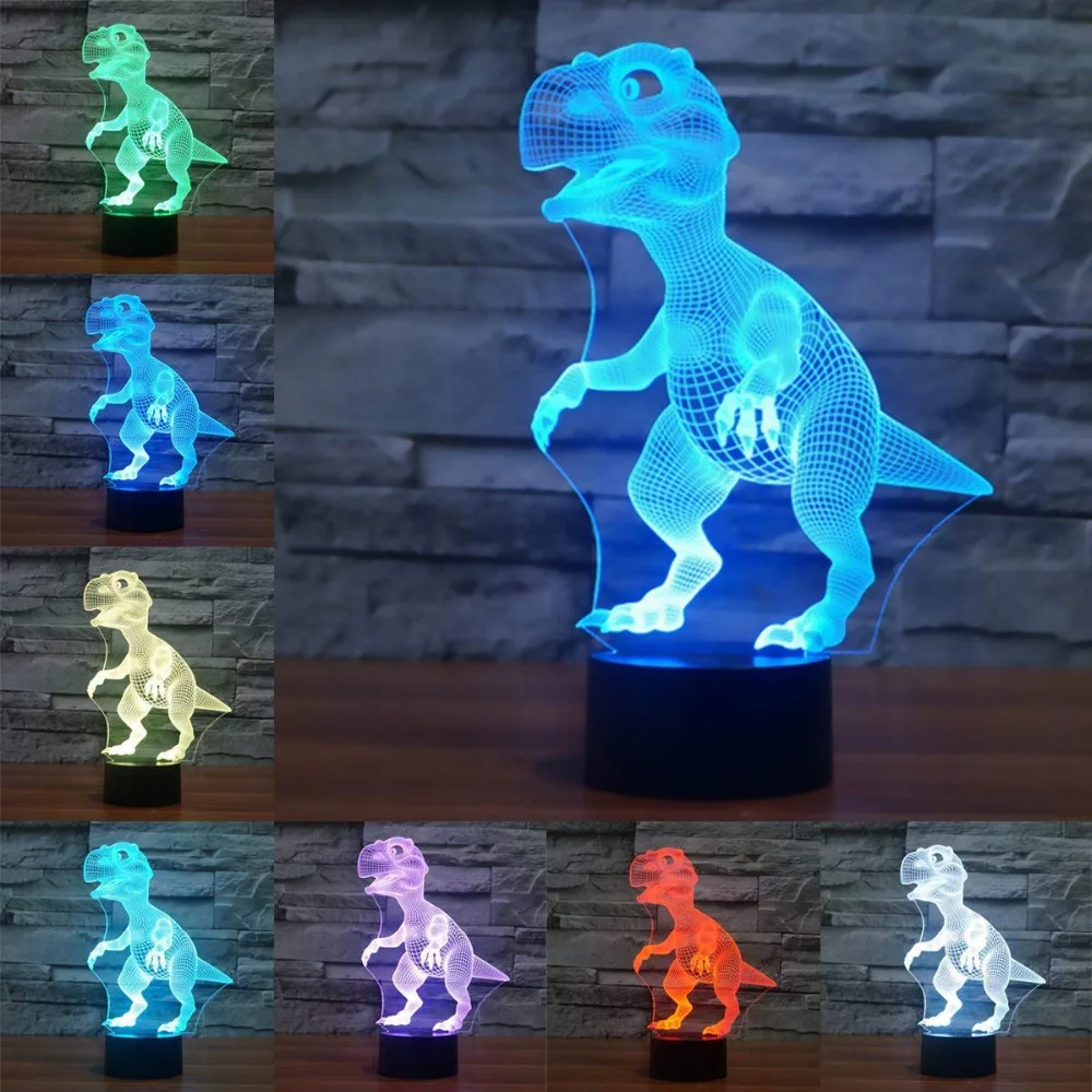 3D Dinosaur Night Light for Kids Desk Lamp 7 Color Changing Optical Illusion Toys Christmas Gift Bedroom Home | Освещение