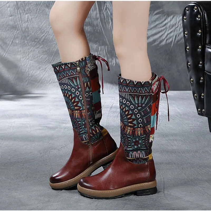 Cotton Mode Kuh Frauen Hohe Qualität Nationalen 4xl33 Schuhe 4xl33 Velvet Kniehohe Leder Stiefel Echtes Reitstiefel Handgemachte Sticken 6xzdn8F