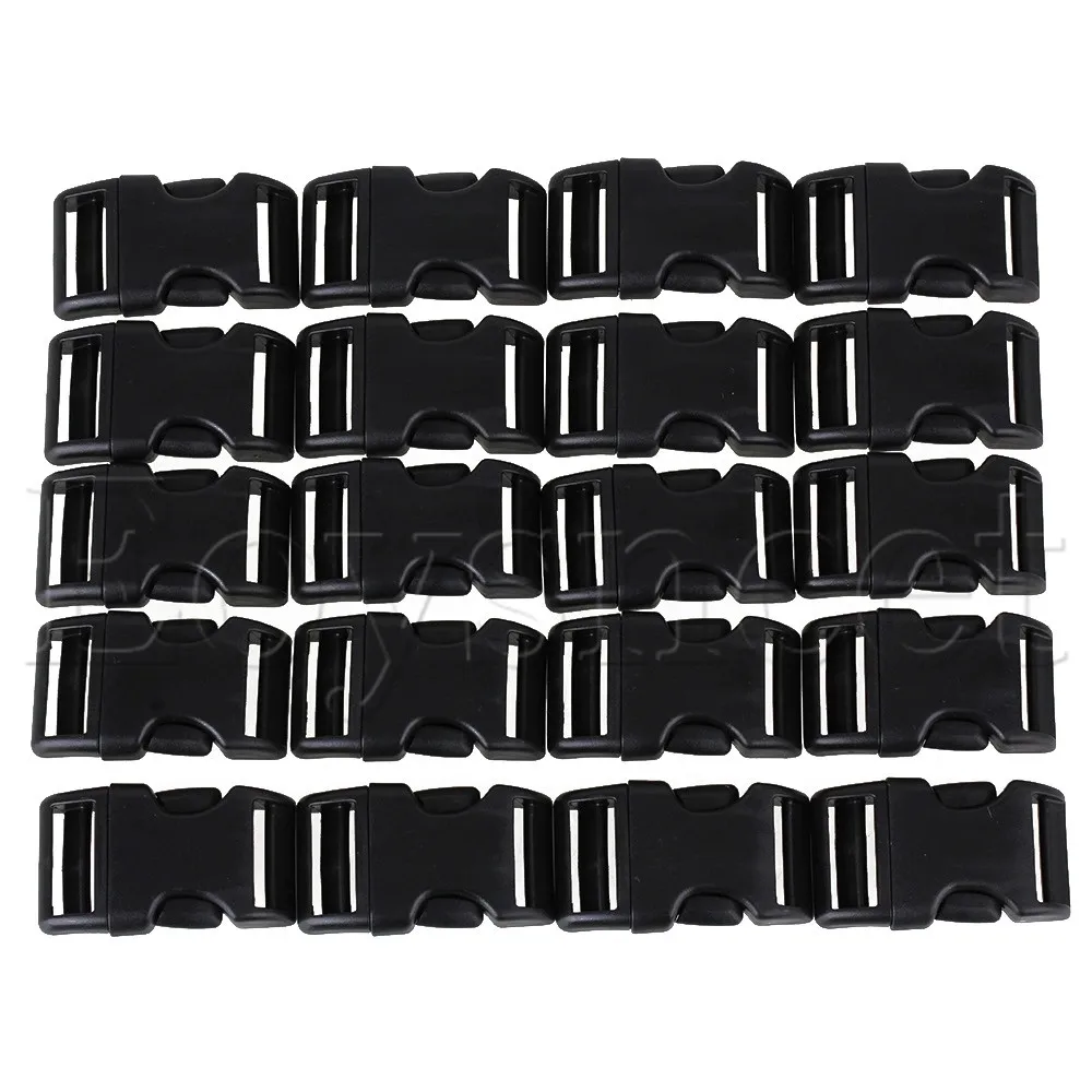 20 x 2cm Plastic Black Contoured Side Release Buckles for Belts Straps