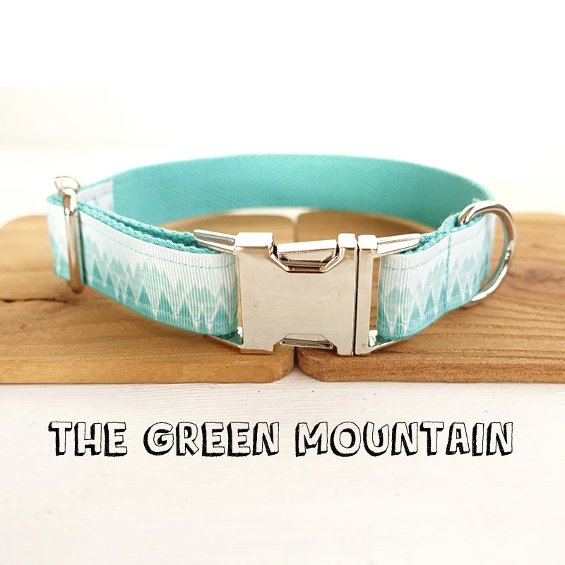 

Personalized Nylon Webbing Dog Collar with High Quality Metal Buckle THE GREEN MOUNTAIN Print Pet Collar Leashes 5 Sizes